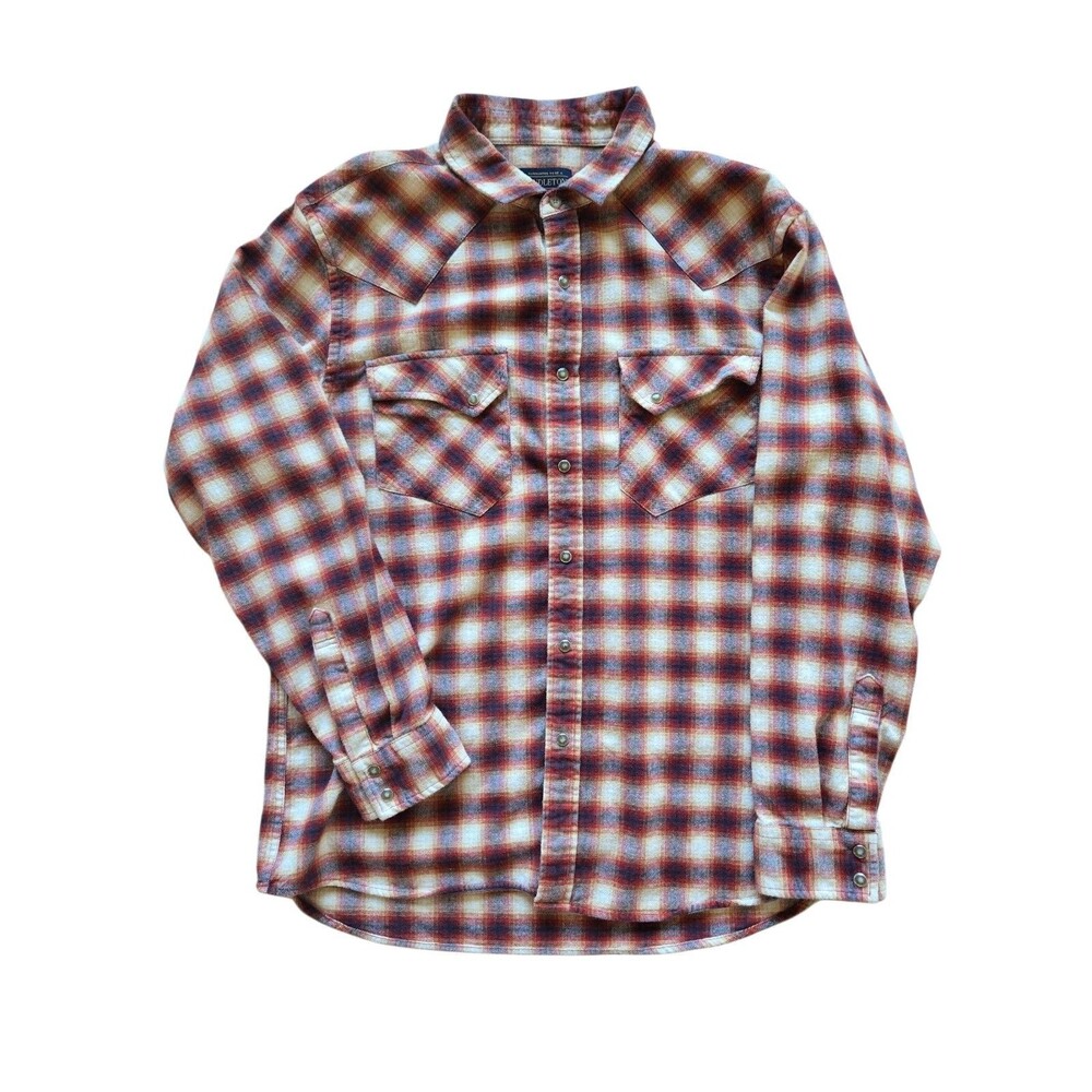 Pendleton Flannel Pearl Snap Mens Large Plaid Western 100% Cotton.